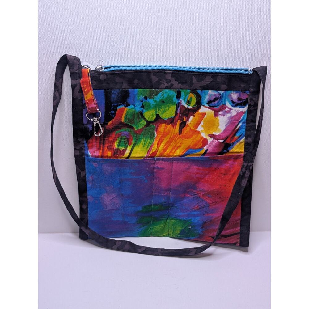 Handmade Abstract Art Fabric Crossbody Tote Bag Colorful Zipper Purse